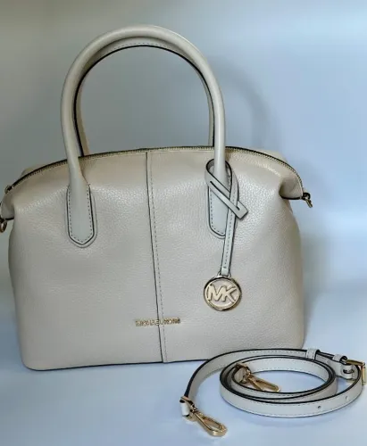 Bolsa Michael Kors Hyde Medium Satchel Original Couro Light Cream Nova