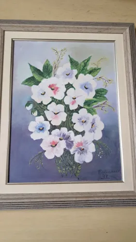 Lindo quadro floral a óleo de Neusa Bellecaut em dinheiro