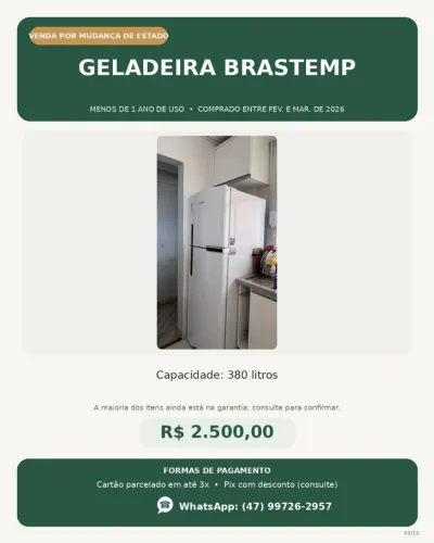 Geladeira Brastemp 375litros. 110v na garantia.