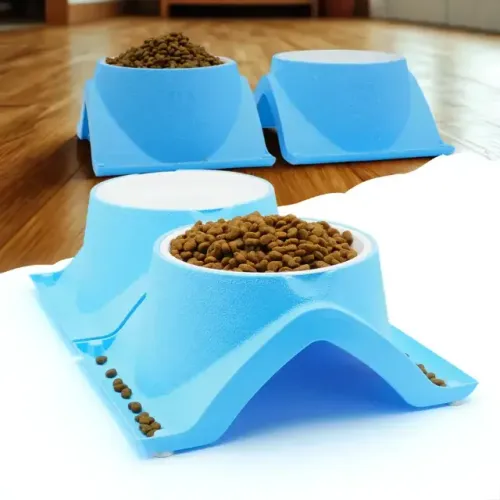 Kit Comedouro e Bebedouro Elevado para Cães e Gatos com Aparador de Ração