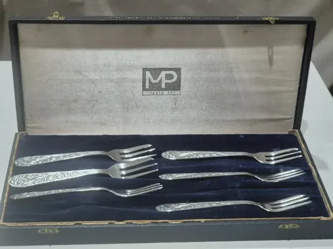 6 Garfos Sobremesa Prata 99 MP - Vintage Original + Caixa