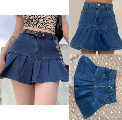 Saia denim plissada jeans japonesa estilo shoujo k-pop jeans (16 anos)