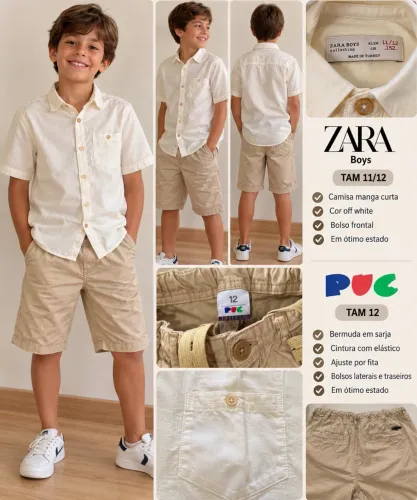 Conjunto infantil camisa Zara e Bermuda PUC 12 anos