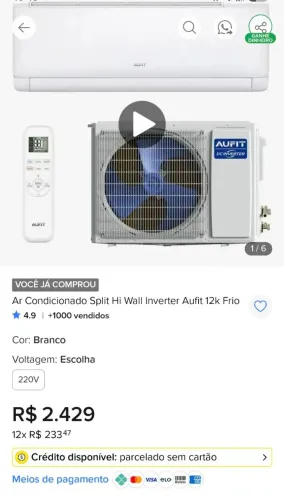 Ar condicionado Inverter 12mil BTUs novo (tenho 2)