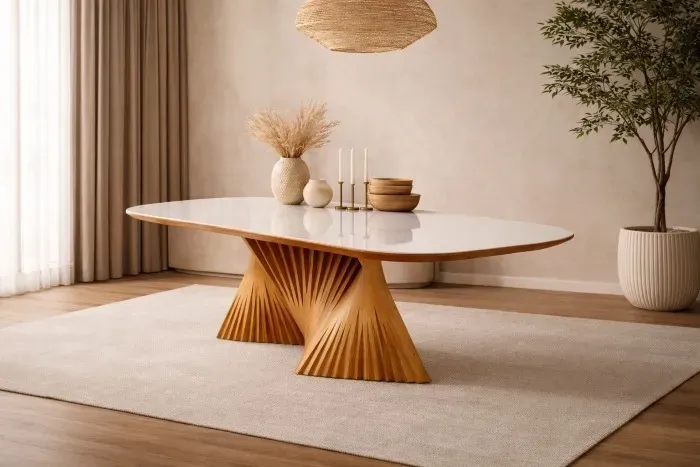 Mesa de jantar Maciça com vidro , retorcida 1,60x0,90 - Opala