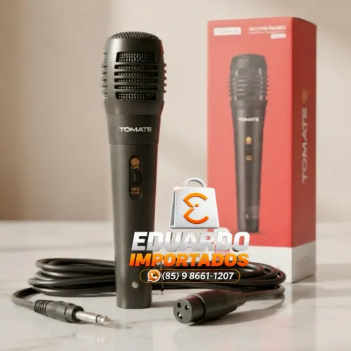 Microfone Profissional com fio 2,5m para Karaoke, Som Mp3, Redução de Ruído HD