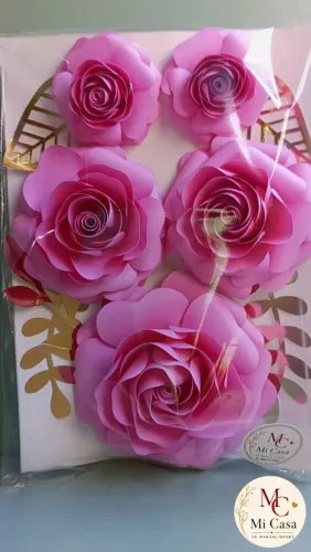 Kit Flores de Papel 3D Topo de Bolo 5 unid