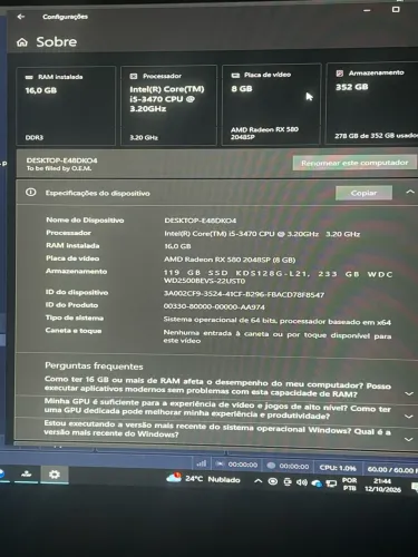 Vendo pc gamer apenas pc monitor e acessórios não incluídos