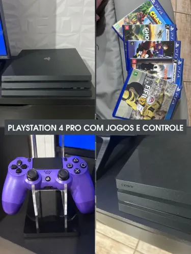 PlayStation 4 PRO + jogos, controle e suporte de controle
