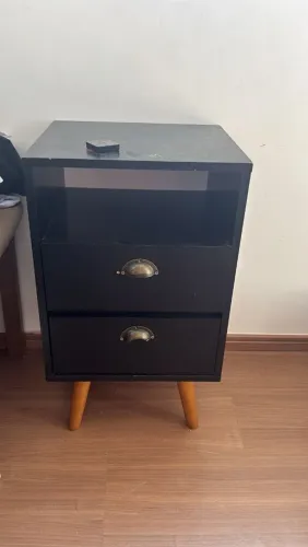 Criado-Mudo Retro Preto - 2 Gavetas e Nicho (Estilo Vintage)