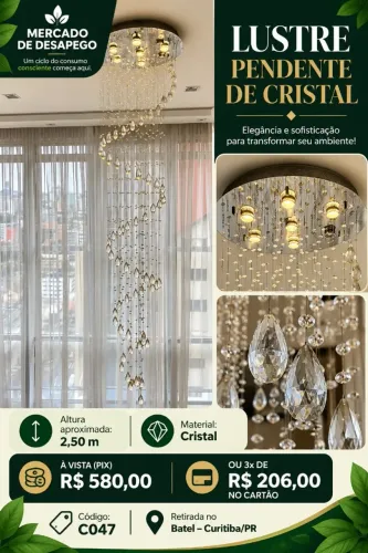 LUSTRE PENDENTE CASCATA DE CRISTAL