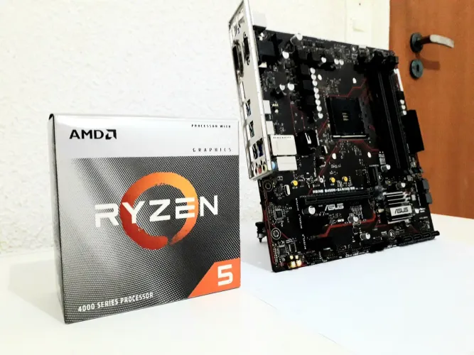 Kit AMD Ryzen 5 4600G + Placa-Mãe ASUS Prime B450M-A/BR (Defeito) - Vendido no Estado