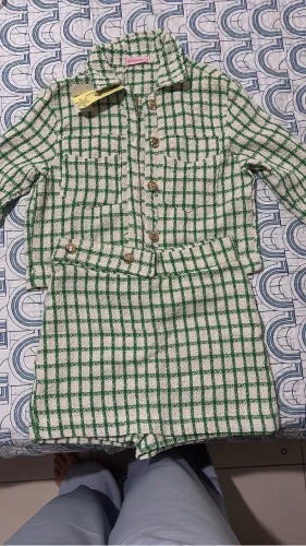 Conjunto quadriculado de São João short saia e casaco - Novo
