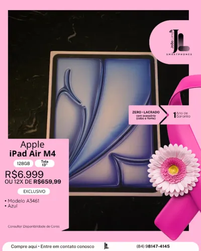 IPAD AIR M4, 128GB, TELA 13?, LACRADO, EXCLUSIVO!