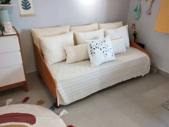 Cama Babá Nature Matic 100% MDF (Off White/Freijó) + Colchão Solteiro Guldi Duplo