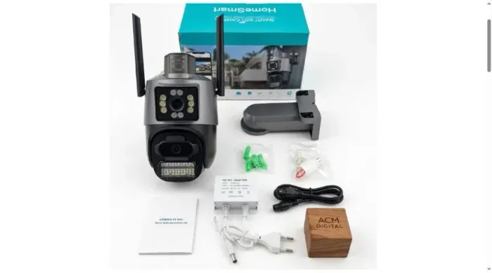 Câmera WiFi Dual Lente PTZ Externa IP66 Giroflex Alarme 4MP ICSee - Nova