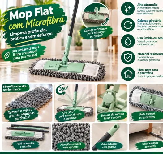 Mop tira pó/vassoura com refil com cabo retrátil