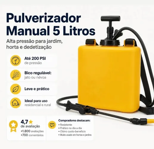 Pulverizador Manual 5 Litros - Alta Pressão | Novo