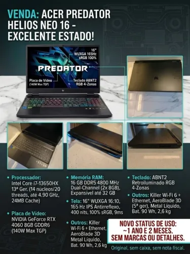 NOTEBOOK GAMER PREDATOR HELIOS NEO 16