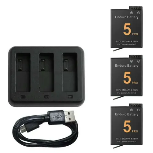 Kit Base de Carregador Com 3 Baterias Osmo Action 5 Pro, 4 e 3