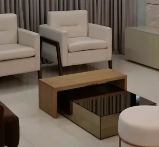 Mesa de Centro Espelhada Bronze + Aparador MDF ? Conjunto Único de Alto Padrão