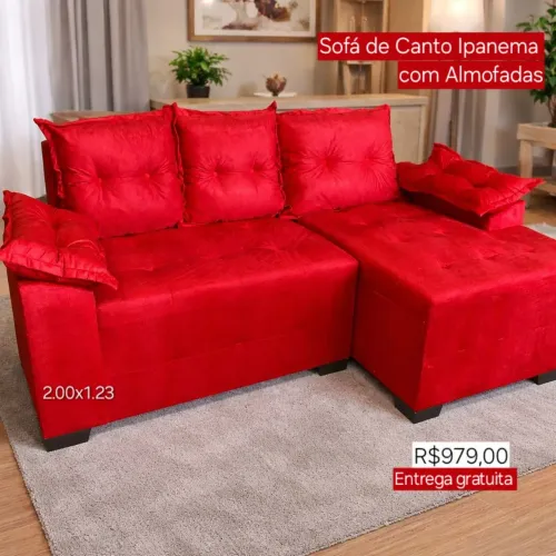 PROMOÇÃO URGENTE - Sofá de Canto com CHAISE Ipanema Vermelho por apenas R$979,00
