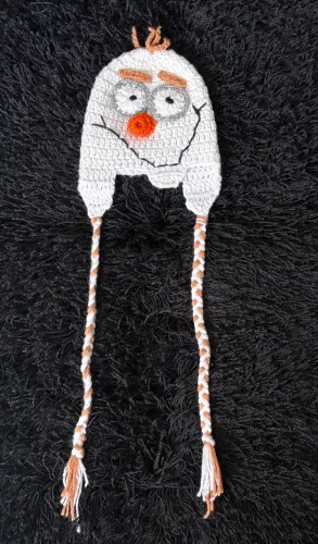 Gorro Touca Infantil Personagem Olaf Branco e Marrom em Crochê Lã