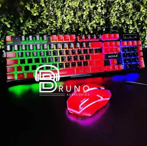 Teclado e mouse gamer vermelho