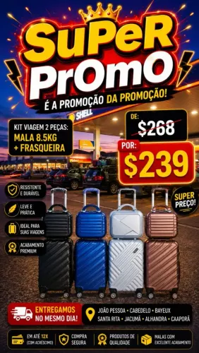 Kit viagem 2 peças: mala 8,5 kg+frasqueira