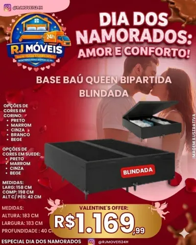 Base baú Queen bipartida blindada (Pague na entrega)