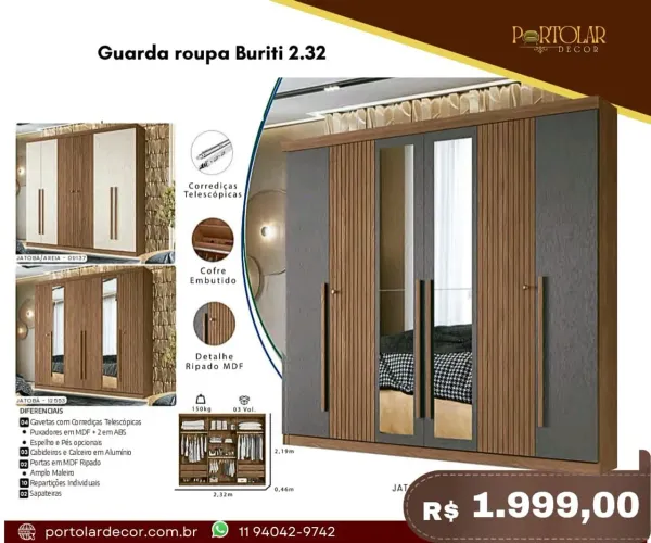 Guarda Roupa Buriti 2.32 - à pronta entrega