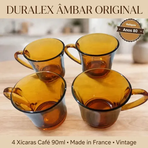 Duralex Âmbar Original Made in France - 4 Xícaras Café 90ml - Relíquia Anos 80