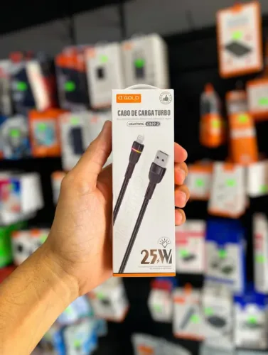 CABO DE CARGA TURBO IOS LIGHTNING GOLD 25W CB39-2 ?R$ 24,99