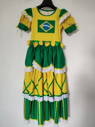 Vestido Junino Sao João tema Brasil - Tricoline 100% algodão
