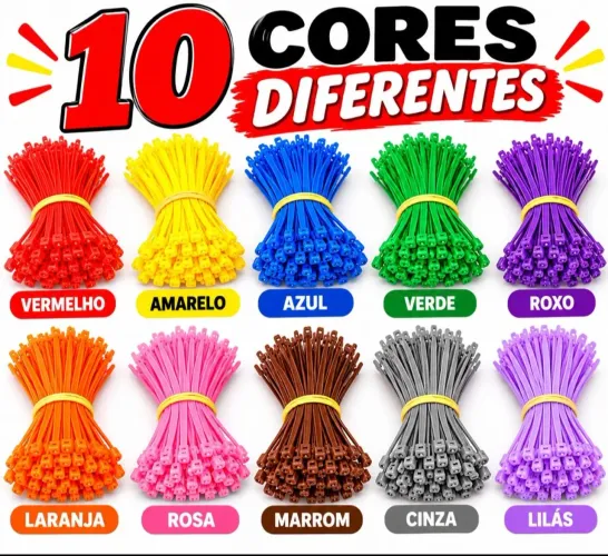 Abraçadeiras coloridas pacote 100 und 10 cores.
