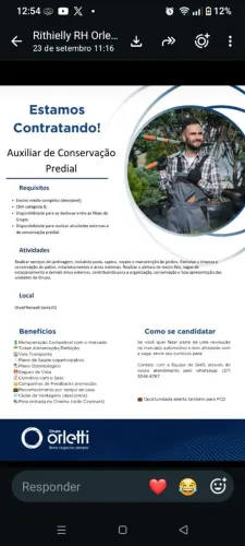 Vaga aux. Conservação predial