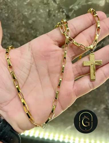 Cordão de ouro com pingente 14.6g oco ( LOJA FÍSICA )