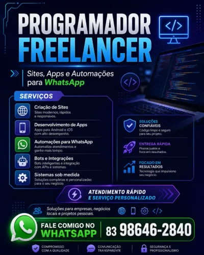 Programador Freelancer | Sites, Apps e Automações