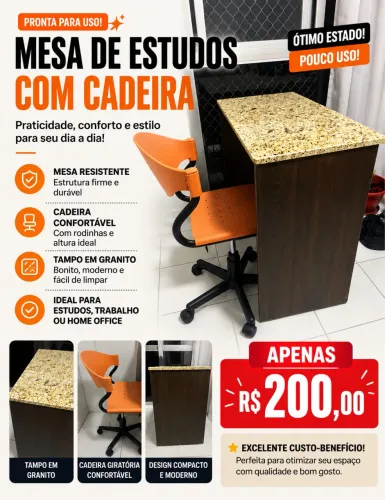Mesa de Escritório em Granito + cadeira