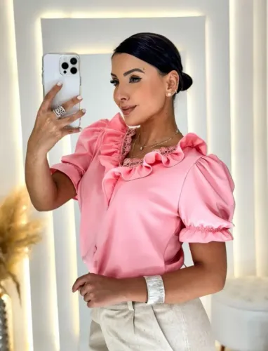 Blusa Feminina Manga Bufante / Princesa - Tamanho G (Veste 42)  Loja Eloim Moda Evangélica