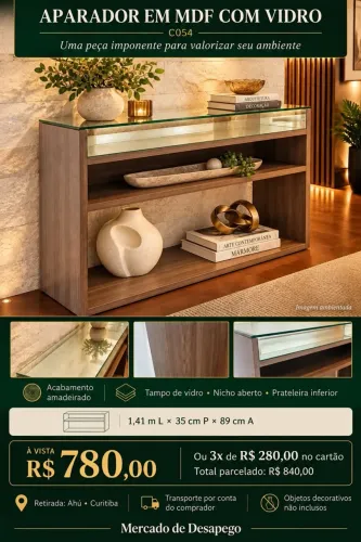 APARADOR EM MDF COM VIDRO ? ELEGÂNCIA QUE SE DESTACA | C054