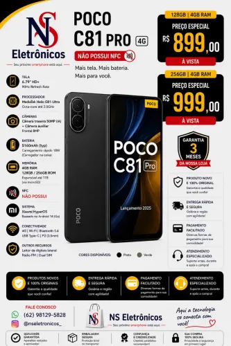 Poco C81 PRO 4G 128GB 04GB RAM NOVO LACRADO ENTREGAMOS GRÁTIS