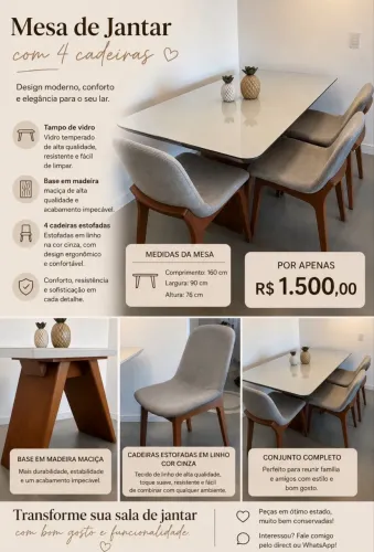 Mesa de jantar com 4 cadeiras