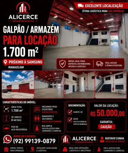 ALUGO GALPÃO COM 1700 M2 NO DISTRITO