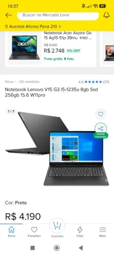 Notebook Lenovo V15 G3 i5-1235u 16gb SSD 256gb 15.6 W11pro . 