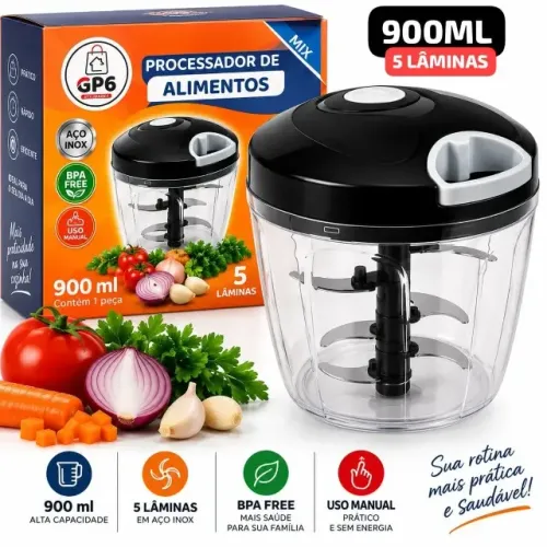 Processador de Alimentos manual de 900 ml com 5 lâminas da marca GP6
