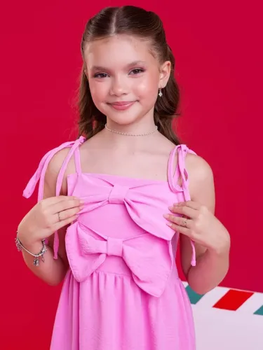Vestido infantil rosa maxi laço