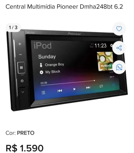 DVD automotivo pioneer 2 Din dmh 248bt, com controle remoto. Brinde microsd 1 tera c/adapt