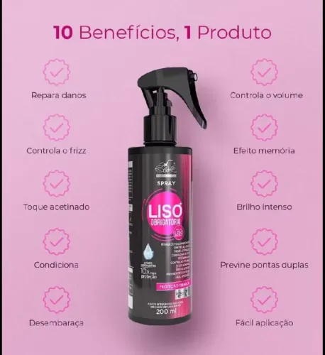 Spray Finalizador Liso Obrigatório 200ML Proteção Térmica,Reconstrução,Finalizador Capilar