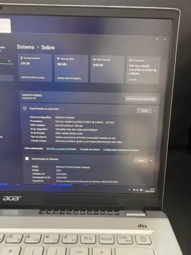Notebook Acer Swift 3 I5 11th ger SSD NVME